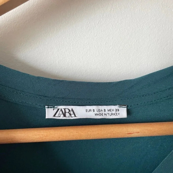 Zara Wrinkle Look Babydoll  Tiered Dress Teal Size Small - Picture 5 of 6